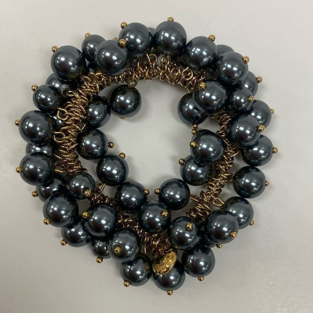 J. Crew Cha Cha gold chain and black pearl stretch bracelet